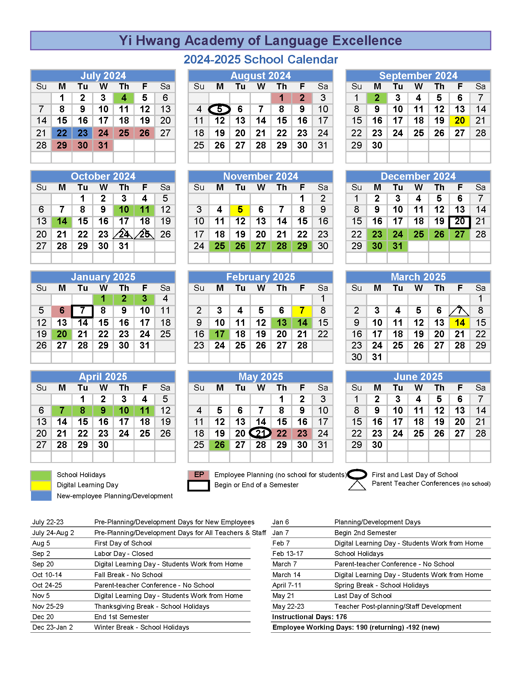 Calendars | YHALE
